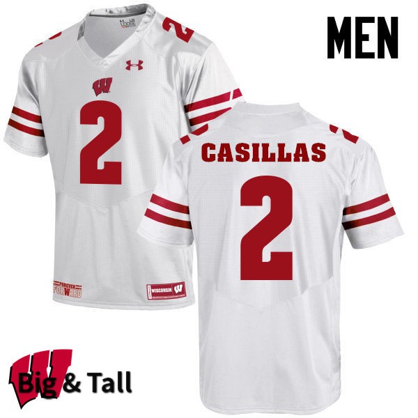 Wisconsin Badgers Men's #2 Jonathan Casillas NCAA Under Armour Authentic White Big & Tall College Stitched Football Jersey DV40Y82LV